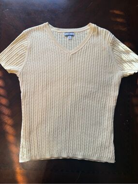 croft & barrow Pale Yellow Ribbed V-Neck Short Sleeve Top